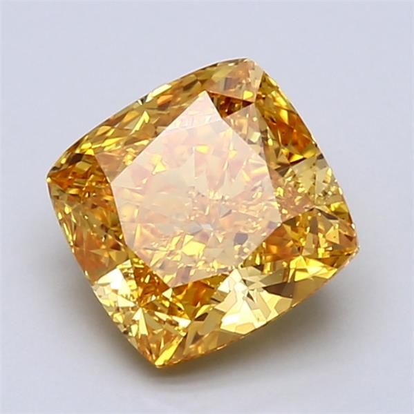 Video 360 - Diamante real ampliado ¿NECESITA AYUDA?  1-866-441-9066 Envíenos un correo electrónico Diamante de talla cojín de color amarillo anaranjado vivo de 2,01 quilates Blue Nile