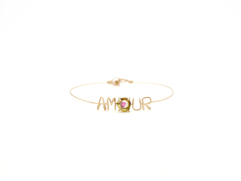 Pulsera Atelier Paulin Amour montada en oro con turmalina sandía